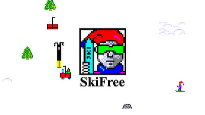 A skiing hill and the .exe icon in the middle