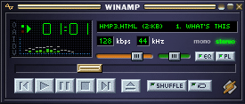 The Winamp panel with the title HMP3 as it's played track