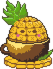 A coconut teacup with a pineapple inside
