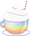 A teacup filled with rainbow flavoured milkshake