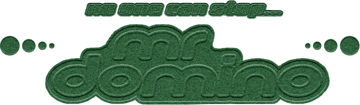 The Mr Domino logo embossed into the green felt background