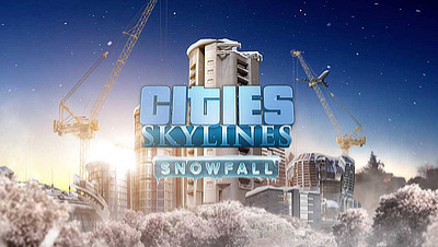 A skyline covered in snow with the logo for Cities Skyline in the middle