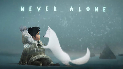 A girl is sitting in the snow with a seemingly friendly white wolf standing up next to her