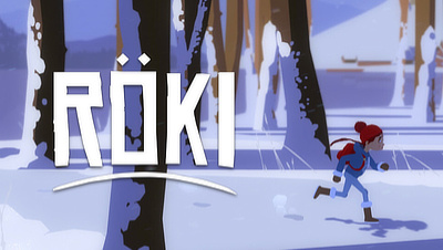The main character is running in blue clothes and a red hat through a snowy forest
